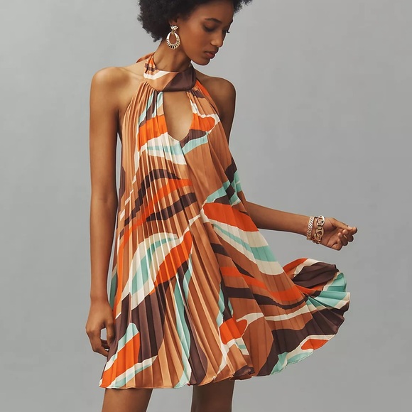 Anthropologie Hutch Halter Pleated Swing Mini Dress - Picture 2 of 10